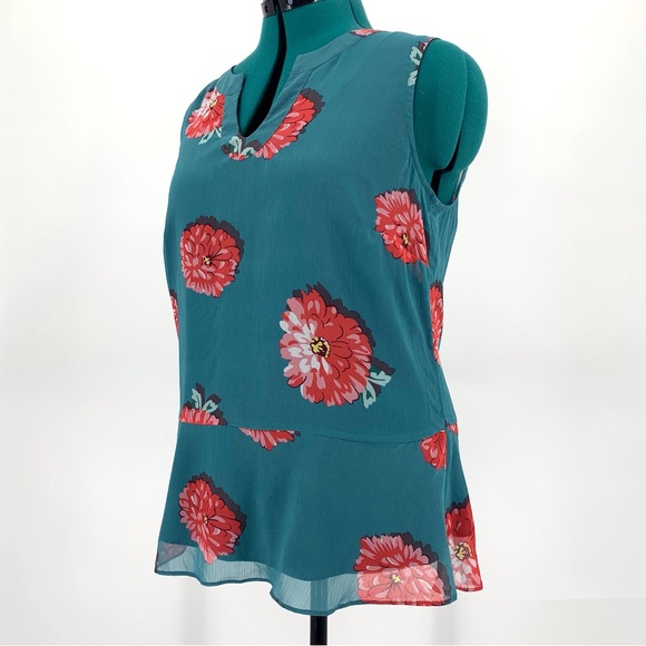 Cabi Blushing Blouse # 3445, Chrysanthemum Print Teal Sleeveless Blouse, Medium - Picture 5 of 16